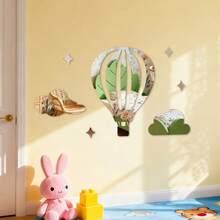 一套，3D热气球云朵星星亚克力镜面墙贴，自粘可移除，现代家居装饰，适用于客厅、卧室、儿童房墙面艺术装饰