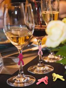 6pcs Doll Wine Glass Markers, Colorful Drink Markers, Silicone Wine Glass Charms, Hanging Marker Pens, Cup Identification Labels, Reusable Glass Drink Markers, Wine Glass Tags For Champagne, Cocktail, Martini, Valentine's Day, Random Colors - Multicolor - View 2