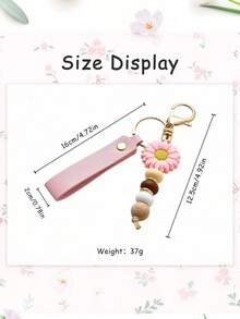 Customized PU Leather Keychain, Daisy Beaded Keyring With Customizable Name And Flower Pendant, Portable Monogram Bag Charm, Faux Pearl Key Accessory - Multicolor - View 12