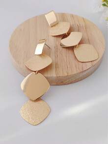 一对时尚个性夸张简约百搭复古几何造型合金流苏耳环，高端奢华风格 - 金黃色 - 查看 5