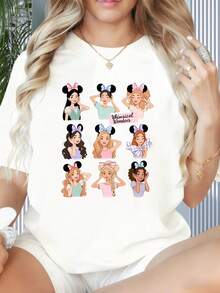 Whimsical Wonders Minnie Mouse Inspired Women's T-Shirt With Disney Character Designs Cute Cartoon Print Summer Casual Top For Girls And WomenWomen's T-Shirt With Round Neck And Short Sleeves, Disney Theme Fun Printing, Suitable For Christmas Partysports Activitiesholiday PartiesoutingsNew Year Gift Sports And Other Holiday Gifts (220g). - 白色 - 查看 2