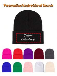 1pc Unisex Custom Knit Beanie Hat, No Brim, Couple Customized Design, Suitable For Daily Wear, Mother's Day Gift, Fashionable, Colorful, Cute, Adorable, Minimalist, Kawaii, Suitable For Autumn, Unisex, Casual Custom, Personalized, Unique Winter Fashion, Christmas Gift, Personalized Gift, Suitable For High School, College Students, Freshmen, Sophomores, Lower Grade Students - Multicolor - View 7
