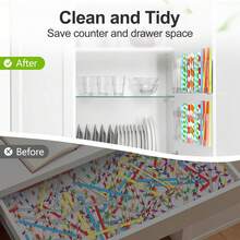 Straw Holder For Cabinet Door, 9.8" Adjustable Two-Part Large Acrylic Straws Organizer With Ultra Sticky Adhesive Strips, 2025 Reusable Utensil Storage For Kitchen Cupboard(Transparent) - 透明的 - 查看 2