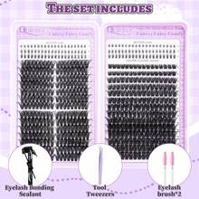 596Pcs Lash Extension Kit 8-20mm Cluster Lashes Kit+Bottom Lashes Clusters Eyelash Extensions With Lash Bond And Seal,Lash Tweezers,Eyelash Brush(80P 100P+Bottom Lashes) - màu đen - Xem 2