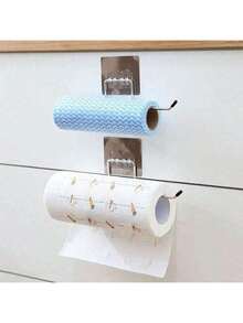 1件/2件套厨房懒人湿巾架，不锈钢保鲜膜挂钩，免手持毛巾纸巾架，浴室免钻孔 - 彩色 - 查看 3