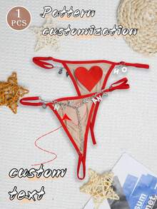 1 Bộ đồ lót nữ gợi cảm in chữ theo yêu cầu, quần lọt khe dây mảnh, chữ đính kim cương theo yêu cầu, các chữ cái tiếng Anh có thể kết hợp tự do, kiểu chữ theo yêu cầu, quần lót hình trái tim màu hồng, quà tặng ngày Valentine, đồ lót ngày Valentine, quà tặng cho cặp đôi - Đỏ - Xem 1