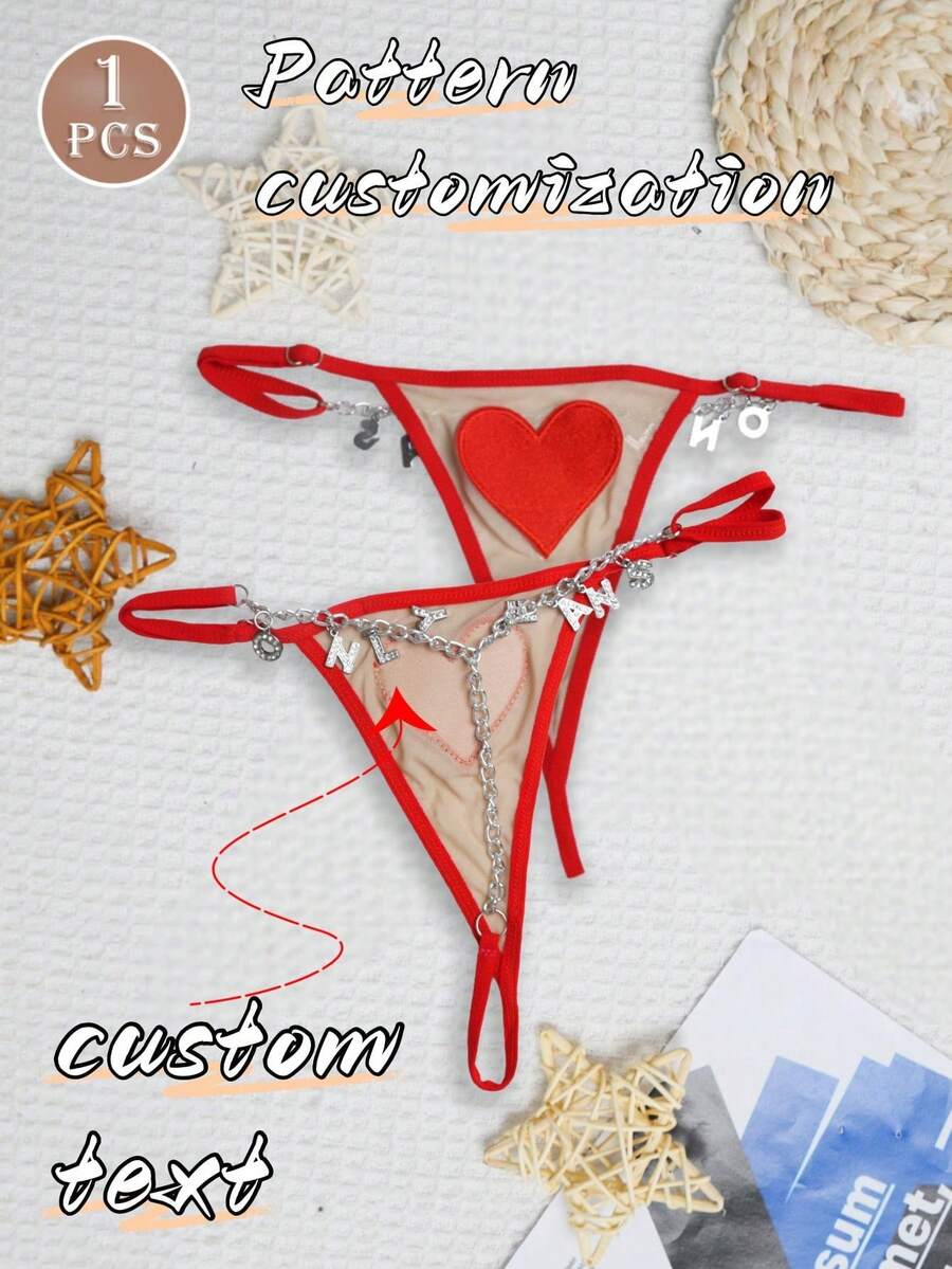 1 Bộ đồ lót nữ gợi cảm in chữ theo yêu cầu, quần lọt khe dây mảnh, chữ đính kim cương theo yêu cầu, các chữ cái tiếng Anh có thể kết hợp tự do, kiểu chữ theo yêu cầu, quần lót hình trái tim màu hồng, quà tặng ngày Valentine, đồ lót ngày Valentine, quà tặng cho cặp đôi - Đỏ - Xem 1