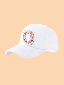 1顶女童白色粉色字母玫瑰图案网眼卡车帽，镂空后背设计，时尚甜美，轻便透气，遮阳，适合作为生日/节日礼物，春夏户外、学校、休闲穿着。 - 白色 - 查看 34