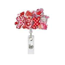 1pc Pink Heart Medical Badge, Valentine's Day Themed Design, Retractable Rotating ID Badge Holder, Romantic & Practical Accessory For Workplace