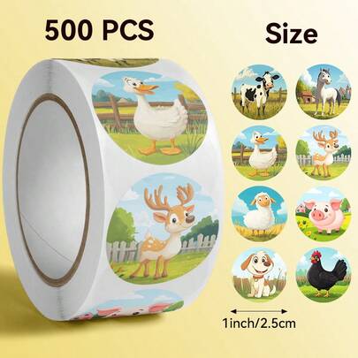 500 miếng/cuộn Nhãn dán họa tiết động vật trang trại, quà tặng lý tưởng cho năm mới. Kích thước: 2,5cm/1,0 inch, hình tròn. Thích hợp để gói quà, trang trí tiệc, trang trí cốc, quà tặng ngày lễ và nhiều hơn nữa.