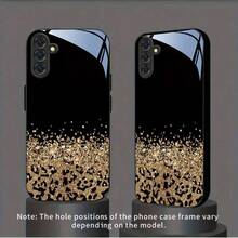 High-End Glass Phone Case With Black And Gold Leopard Print Glitter Pattern, Compatible With IPhone 17, 16, 15, 14, 13, 12, 11 Pro Max, Compatible With S25, S24, S23, S22, S21, S20, And A-Series Models. Perfect Christmas Gift For Women. - màu đen - Xem 5