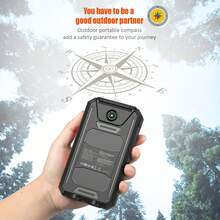 10000mAh Solar Power Bank, With Dual USB Output Ports, Type-C Output/Input For Efficient Charging, Built-In LED Bright Flashlight, Compass And Climbing Buckle, Mobile Phone Accessory For Travel And Camping, Compatible With Most Electronic Products - màu đen - Xem 6