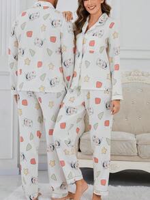 CRAYON SHINCHAN 2 件蜡笔小新泡泡云柔软舒适卡通印花开衫长袖睡衣套装女士随机印花春秋 - 米色 - 查看 4