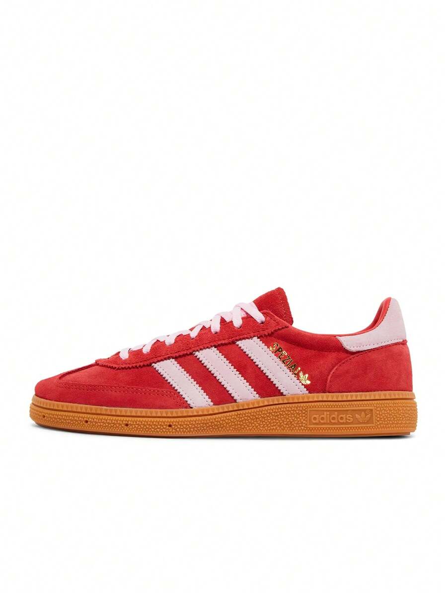 Adidas 手球专用亮红色室内运动训练鞋，绒面革粉色三条纹，生胶鞋底 IE5894 - 紅色 - 查看 1