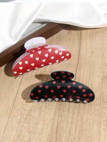 3pcs Minimalist Heart Print Semi-Circle Hair Clips, Elegant Hair Claw Hairstyle Accessories, Daily & Holiday Gift - 3pcs Black/white/red - View 3