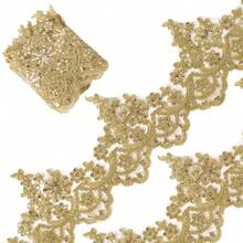 5.7 Inch Wide Gold Metal Venetian Lace Trim, 2.6 Yards Long, With Sequin Flower Embroidery, Suitable For Sewing, Clothing, Wedding, Home Decor And DIY Crafts - Multicolor - View 5