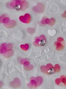 5D Embossed Sweet & Playful Heart 3D Nail Stickers, Macaron Pink Mini Heart Shiny Rhinestone 3D Self-Adhesive Reusable Nail Decals, Exquisite Nail Art Supplies, Essential For Nail Artists, Cute DIY Nail Decoration For Daily Use And Gifts, 1 Piece - Pink - View 4