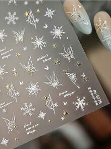 1 buc ștampilare aurie fulg de zăpadă de iarnă minimalist fluture eteric auriu cromatic insectă zăpadă autocolante de unghii 5D artă unghii celeste încântătoare îngheț autoadeziv unghii pentru femei elegante DIY manichiură decalcomanii