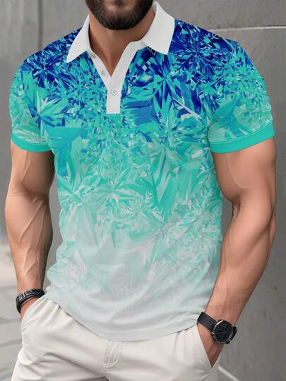 Camisa polo de manga corta casual con estampado degradado para hombres