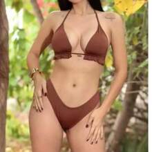 Elegant String Bikini With Padded Cups And High-Cut Leg, Tie-Back Closure, Perfect For Beach Vacations. - Rust Brown - View 2