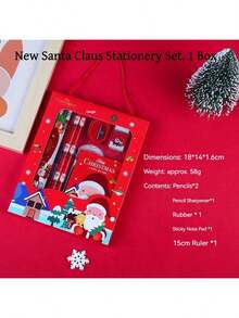 6pcs Christmas Blister Card Set - Includes 1 Ruler, 2 Pencils, 1 Eraser, 1 Pencil Sharpener, 1 Notepad, Pencil Set Can Be Used As Activity Prizes, Christmas Stationery Gifts