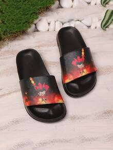 Kids Soft Foam Slippers, Lightweight Anti-Slip Comfortable, Cute Cartoon Beach Sandals. Breathable Casual, Boys & Girls Slides - black red - View 2