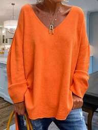 1 pieza Jersey de punto con escote en V y bajo asimétrico, largo alto, para primavera/otoño/invierno