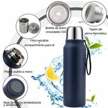SSGP Termo de Acero Inoxidable 1000ML,Termo para Agua con Infusor de Té,Botella de Agua,Cierre Hermético,Sin BPA,Manténgase caliente y frío(24 horas),con manga de botella,A prueba de derrames - Azul oscuro - Ver 9