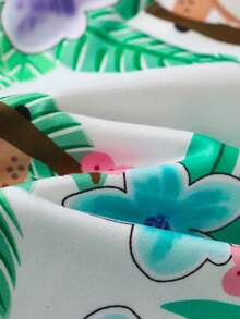 2pcs Sloth Print Casual Women Pajama Set, Lapel Button Short Sleeve Top And Elastic Waist Shorts, Elegant Ladies Sleepwear Homewear - Mint Green - View 8