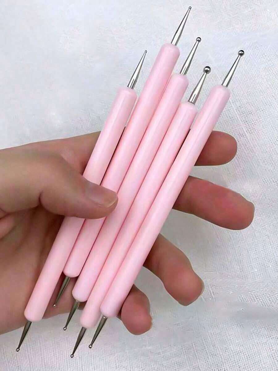 5Pcs Black Manicure Dotting Pen Set Dotting Pen Tool Nail Art Tip Dot Paint Manicure Dual-Ended Nail Art Point Drill - 粉色 - 查看 1