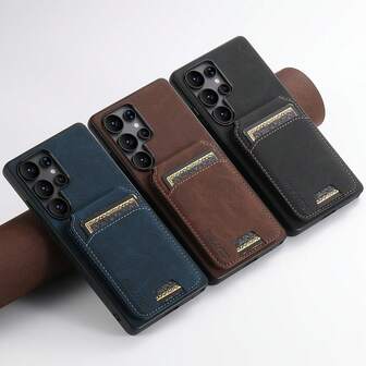  SUTENI Luxury Faux Leather Stand Card Holder Phone Case Feel For Galaxy S25Ultra S24Plus S23 S22 For Unisex Relatives Friends And Elders Holiday Gift