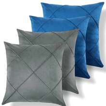 Set Of 4 And 2 Draped Suede Cushion Covers 44x44cm Decoration - Gray/Blue - View 1