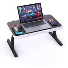 Laptop Bed Tray Desk Adjustable Laptop Table Foldable Portable Laptop Desk With Storage Drawer Or Bookstand For Eating Breakfast On Bed/Couch , Working, Writing, Gaming, Drawing(Black Or Grey) - Mẫu cơ bản-màu đen - Xem 1