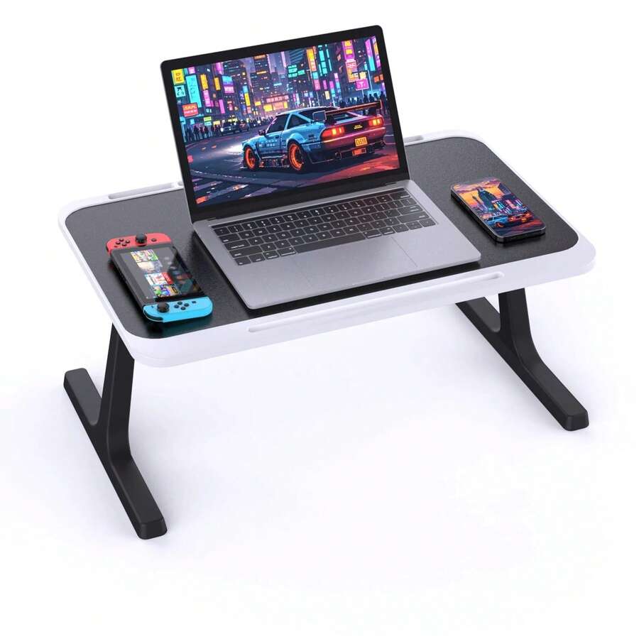 Laptop Bed Tray Desk Adjustable Laptop Table Foldable Portable Laptop Desk With Storage Drawer Or Bookstand For Eating Breakfast On Bed/Couch , Working, Writing, Gaming, Drawing(Black Or Grey) - Mẫu cơ bản-màu đen - Xem 1
