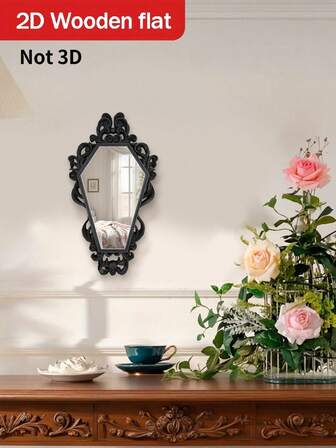 1 件装，2D 平面印刷，哥特式黑色木质壁挂镜 - 复古艺术化妆镜，新家无缝自粘壁镜，镜面墙贴，房间装饰，庭院装饰，墙面装饰，个性化家居装饰，适用于客厅、浴室、露台墙面装饰、户外花园装饰，节日礼物，生日礼物，个性化礼物，大学必备，圣诞礼物