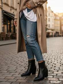 New Autumn Women's Pointed Toe Chunky High Heel Ankle Boots - Black - View 10