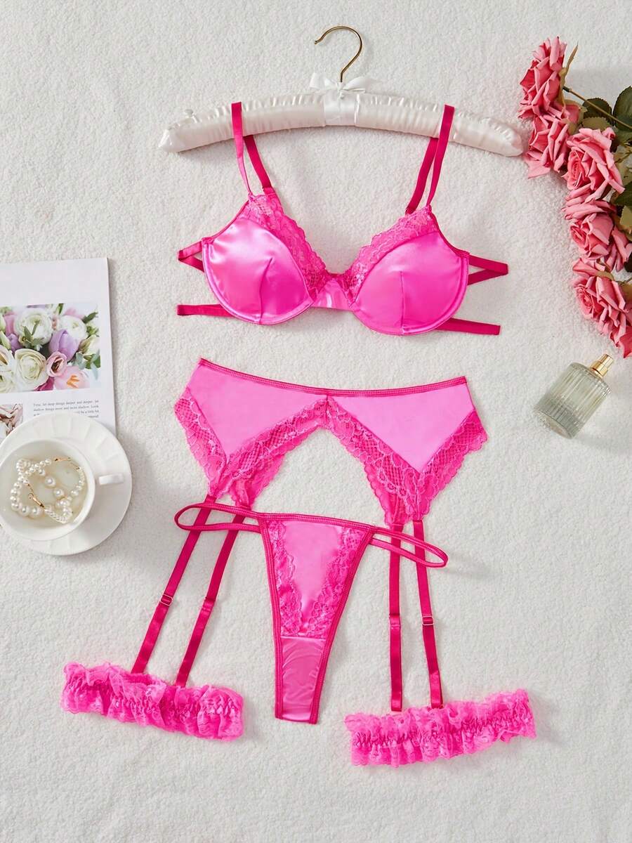 weiweihu Satin Sexy Bow Simple Sexy Underwear,Lenceria Para Mujer,Lingerie For Women>Set,Lingerie Sets For Women ,Christmas Outfit Women,Sexy Lingerie,Lingerie Sexy,Christmas Outfit Women>Lingerie,Lingerie For Women Seductive Nasty Kinky - 玫紅色 - 查看 1