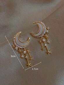 Rhinestone Moon & Star Decor Drop Earrings - Vàng vàng - Xem 6