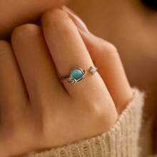 To My Daughter - Anillo de plata de ley 925 para ansiedad y ansiedad, anillo de planeta para mujer, anillo de circonita cúbica con estrella de luna azul, anillo ajustable abierto, joyería(default) - Multicolor - Ver 4