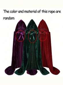 1pc Unisex Party Performance Hooded Cape Cloak With Velvet Fabric, Ideal For Various Festivals, Halloween Cosplay Costume, , Devil, Vampire, Dress Up,Festival Costume Props,Christmas Costumes.(The Color And Material Of The Rope On The Cloak Are Random) - Multicolor - View 11