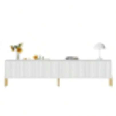 White TV-Schrank, 190 Cm Long X 38 Cm Long X 48 Cm High, Golden Tischbeine, Gerilltes Türdesign