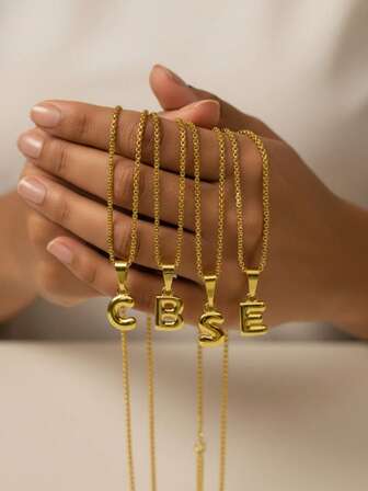 MECYLIFE 1pc Personalized Bubble Letter Necklace, Minimalist Everyday Wear Jewelry Pendant Necklace For Women