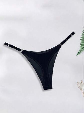 黑色环扣性感丁字裤内衣