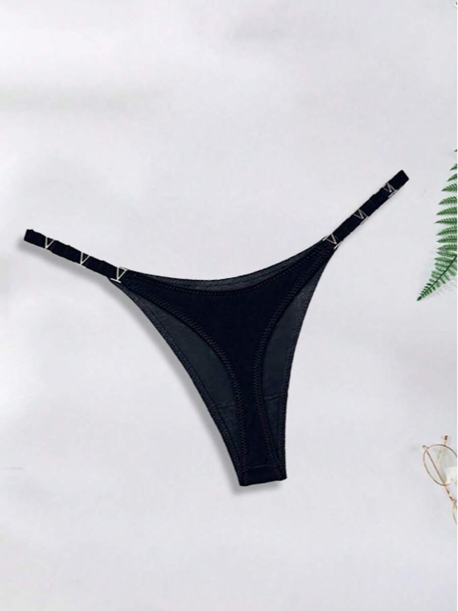 Tanga lencero con hebilla negra - Negro - Ver 1