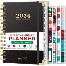 Annual Plan Weekly Plan And Monthly Plan, January To December 2026, With Ruler, Double Stitch Binding |     Inner Pocket |     4 Plan Stickers, 21.34cm X 14.48cm Cm, Office Schedule, School Supplies - 黑色 - 查看 13