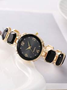 7 Stücke/Set Würfel Uhr & Armband Luxus Mode Schmuckset für Frauen - Schwarz - Übersicht 4