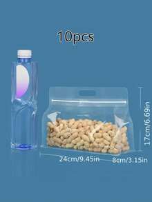 10pcs Self-Standing Self-Sealing Transparent Snack & Dried Fruit Preservation Ziplock Bags