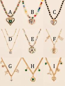 1件/3件/5件装宝石吊坠项链，时尚多层金心形链项链，适合女士日常佩戴