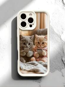 Funda de Teléfono Gruesa Antideslizante con Patrón de Gato Compatible con iPhone 17 Pro Max, 16/15/14/13/12/11/XS/XR/X/7/8/Mini/Plus/Pro Max/SE, y Galaxy A15 A16 A55, Nueva Funda de Teléfono Premium Antideslizante y Antigolpes, Protección Completa de 360 Grados, Adecuada para Regalos de Halloween y Navidad para Amigos y Parejas - Blanco - Ver 2