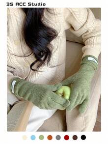 Guantes de punto de calidad premium refinados para mujeres con puño con botón - Elegancia discreta, muñeca ajustable, compatible con pantalla táctil, diseño sencillo de cinco dedos, unicolor, a prueba de viento y cálidos para otoño/invierno